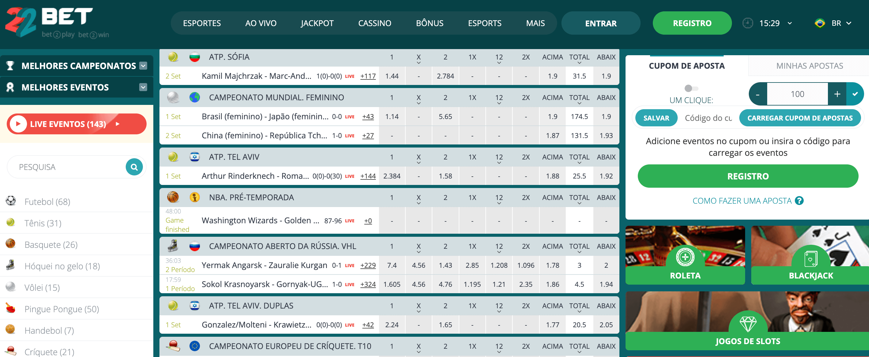 22Bet Apostas ao vivo